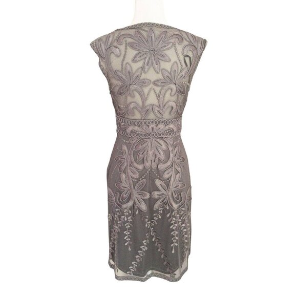 Sue Wong Embroidered Mesh Sleeveless Cocktail Dress Size 8 Gray Floral Design - Picture 2 of 14